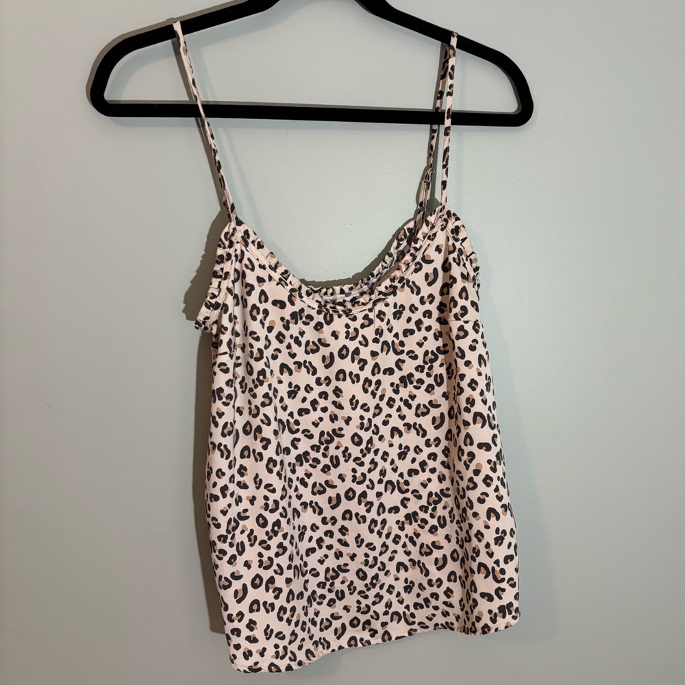 Abercrombie and Fitch Cheetah Silk Tank Top with ruffle detail
